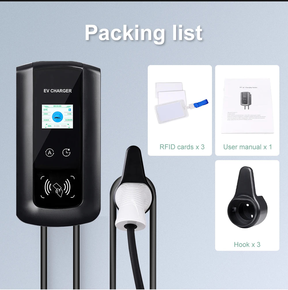 IPENGEN EV Charging Station 11KW Electric Vehicle Car Charger EVSE Wallbox Wallmount 16A Type2 Cable IEC62196 APP Control