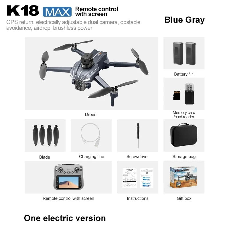 K18MAX GPS Drone 8K HD Camera 4.5 Inch Screen Remote FPV Smart Obstacle Avoidance Auto Return Foldable Quadcopter Birthday Gift