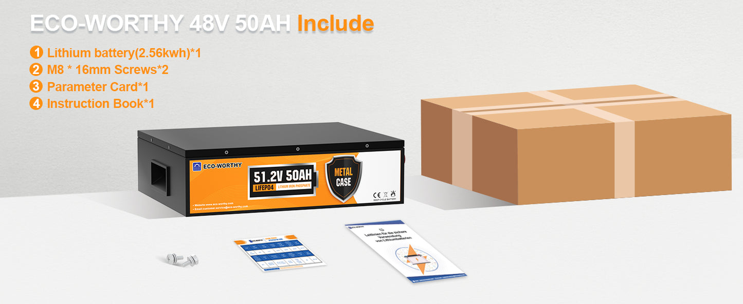 ECO-WORTHY 48V 50Ah Metal Case Lithium Battery,Built-in 50A BMS, Current for Strong Acceleration, Lightweight fo rGolf Cart