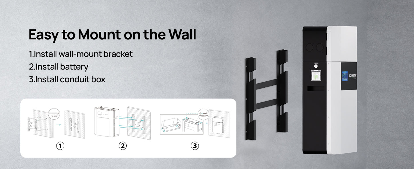 ECO-WORTHY 48V 100Ah Wall-Mount Indoor LiFePO4 Lithium Battery with Conduit Box For Off-Grid Systems, Home Backup Power