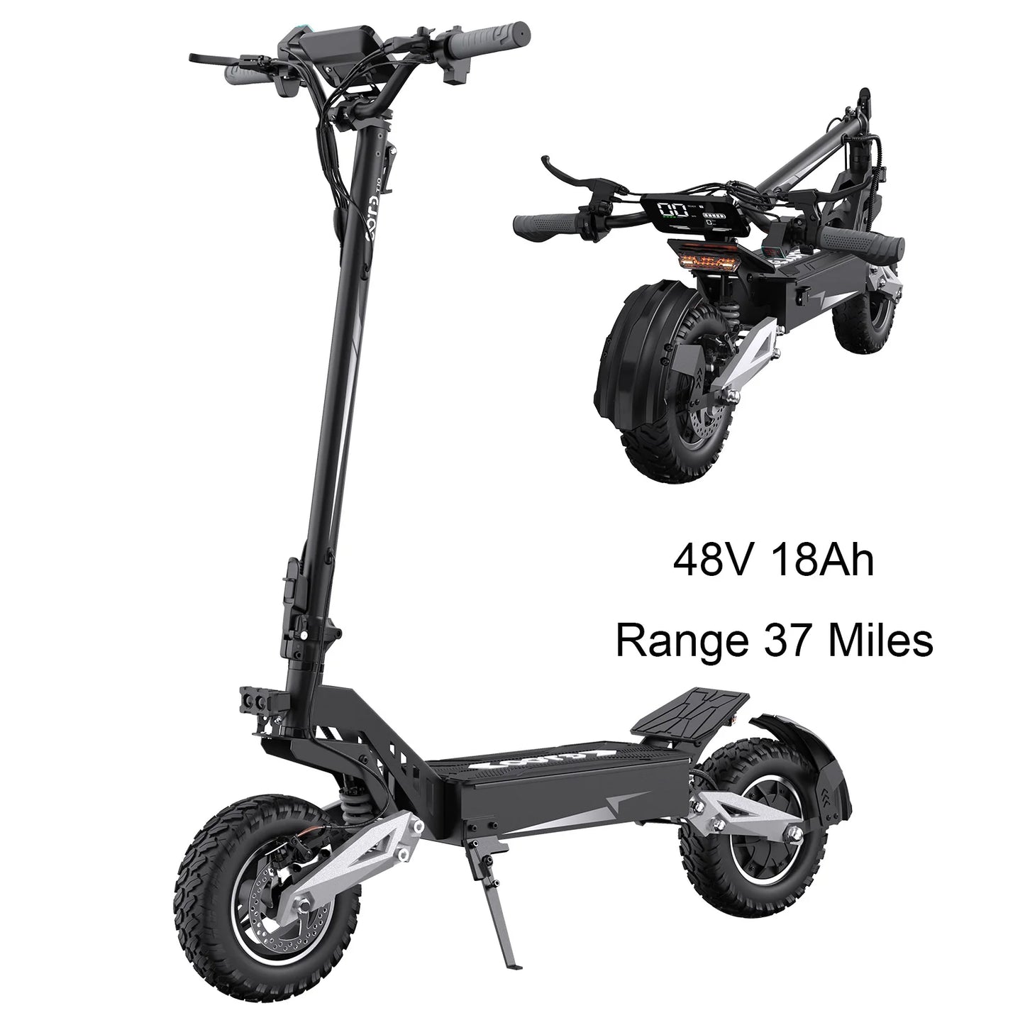 OOTD T10 900W Electric Scooter 48V 13.5AH/18AH Battery Range 28-37Miles 11" Off-Road Tires Foldable Lightweight Mobility Scooter