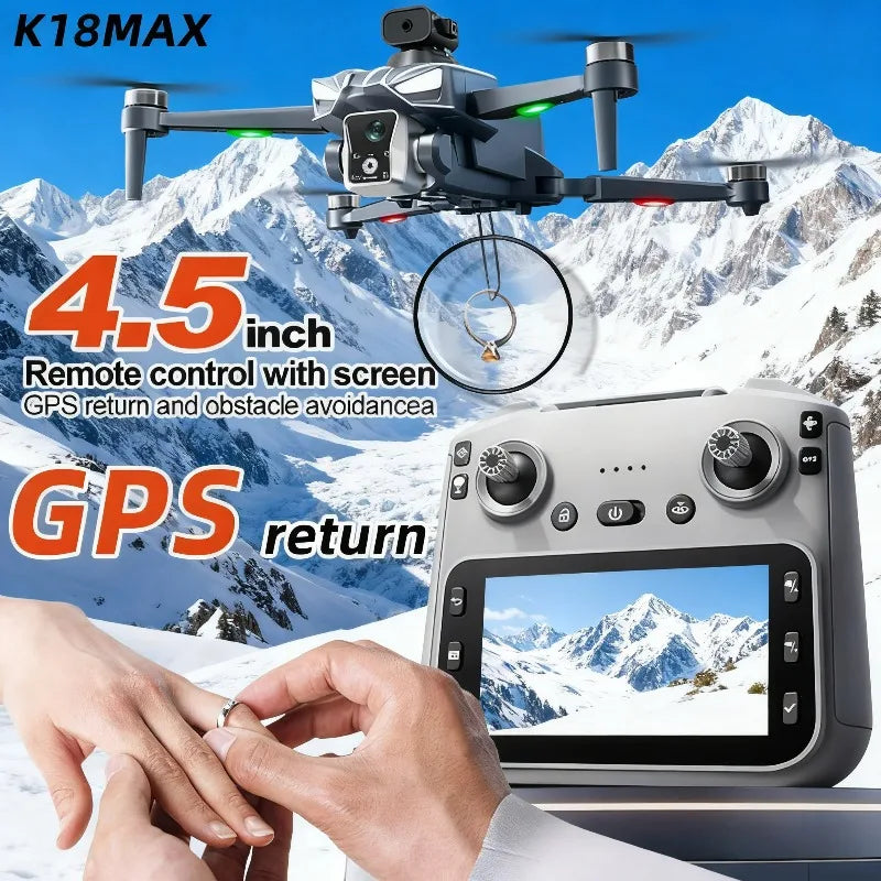 K18MAX GPS Drone 8K HD Camera 4.5 Inch Screen Remote FPV Smart Obstacle Avoidance Auto Return Foldable Quadcopter Birthday Gift