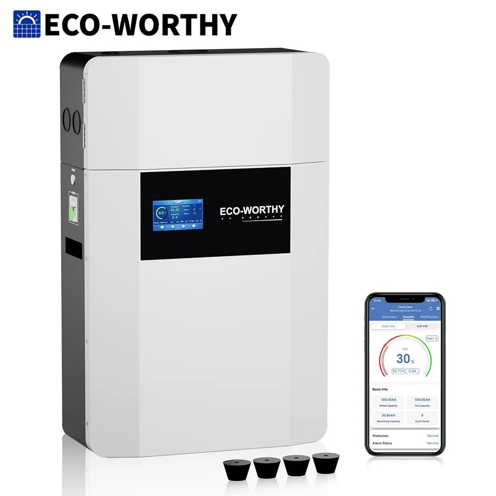 ECO-WORTHY 48V 100Ah Wall-Mount Indoor LiFePO4 Lithium Battery with Conduit Box For Off-Grid Systems, Home Backup Power