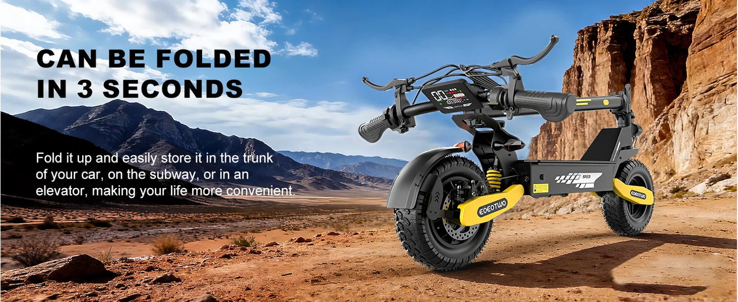 1200W Off Road Electric Scooter for Adults 48V Long Range E-Scooter 30MPH Fast Speed 11" Tubeless Tire Foldable Kick Scooter