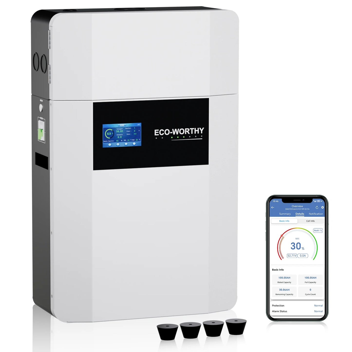 ECO-WORTHY 48V 100Ah Wall-Mount Indoor LiFePO4 Lithium Battery with Conduit Box For Off-Grid Systems, Home Backup Power