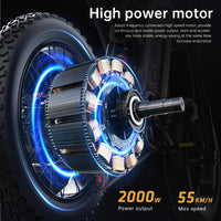 EKXBike X21 Readygo Adult E-bike 2000W Powerful Motor 48V35AH Battery 55km/h Speed 20'x4.0 Tires Ideal for Snow Mountain Terrain