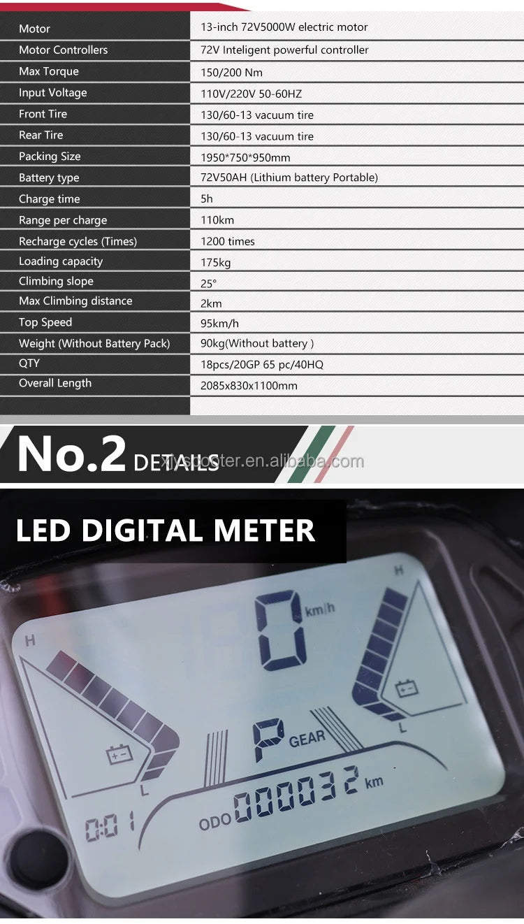 SXLL New 2000W 3000W 5000W electric scooter 72V 50AH steel lithium battery adult travel electric motorcycle