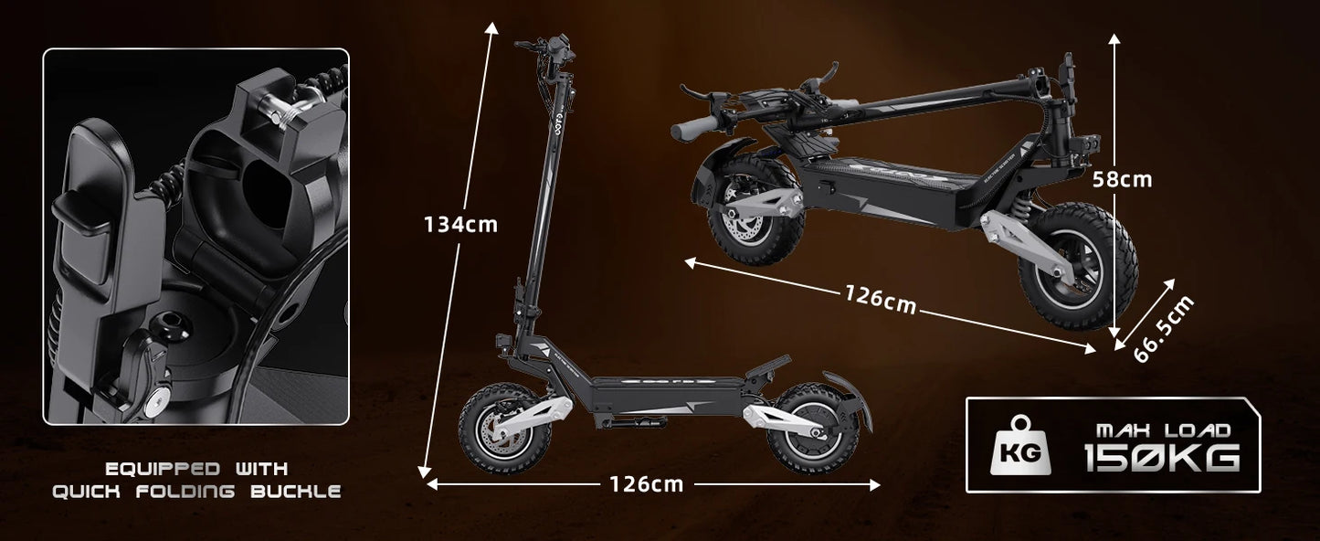 OOTD T10 900W Electric Scooter 48V 13.5AH/18AH Battery Range 28-37Miles 11" Off-Road Tires Foldable Lightweight Mobility Scooter
