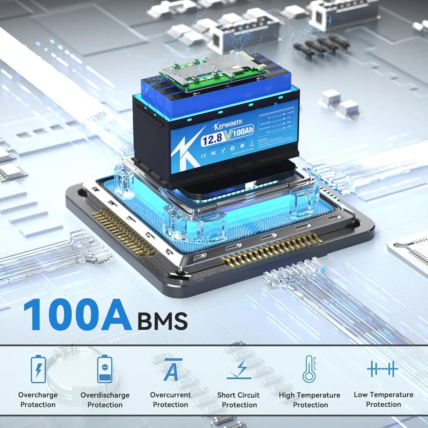 100Ah LiFePO4 Battery 12V Lithium Batteries Group 49, Built-In 100A BMS with Low-Temp Protection,4000+ Deep Cycle,, Customized