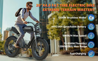 Kickwey K7 Adult Electric Bicycle 1500w 48V23ah Ebike 46km/h Mountain Electric Bike 20" Fat Tire Dirtbike Motorcycle E Bike