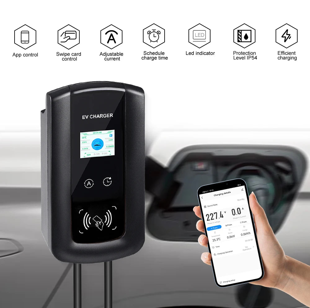 IPENGEN EV Charging Station 11KW Electric Vehicle Car Charger EVSE Wallbox Wallmount 16A Type2 Cable IEC62196 APP Control