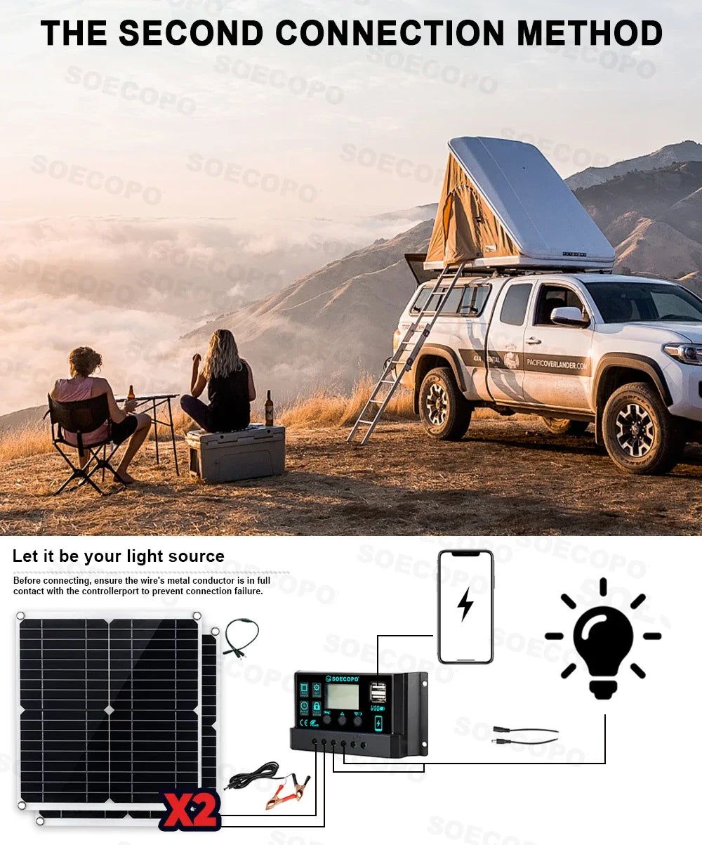 7000W Portable Solar Power Kit 600W High-Efficiency Panel + 100A Controller + 12V to 110V/220V Inverter Ideal for RV Camping