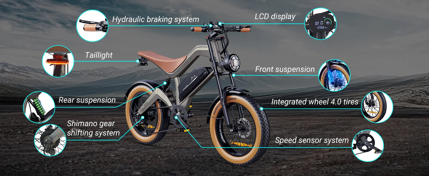 【1 Year Warranty】DYU M20 Electric Bicycle Peak 1500W Motor 48V18.2AH Lithium Battery Electric Bike Hydraulic Brake E-Bike，UL2849
