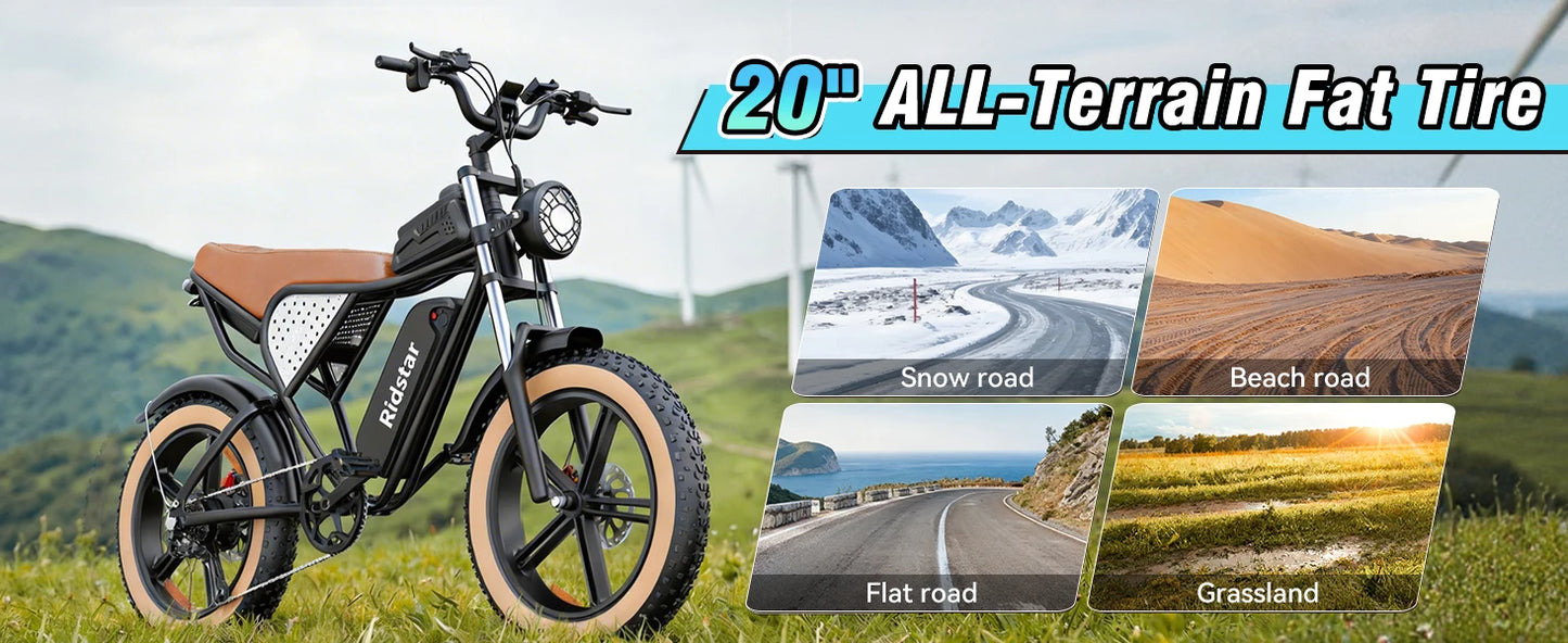 RIDSTAR Luxe30-25 Electric Bike for Adults Motor 2000W Max 34MPH Battery 48V 25Ah 20" Electric Dirt Bike Hydraulic 7-Speed