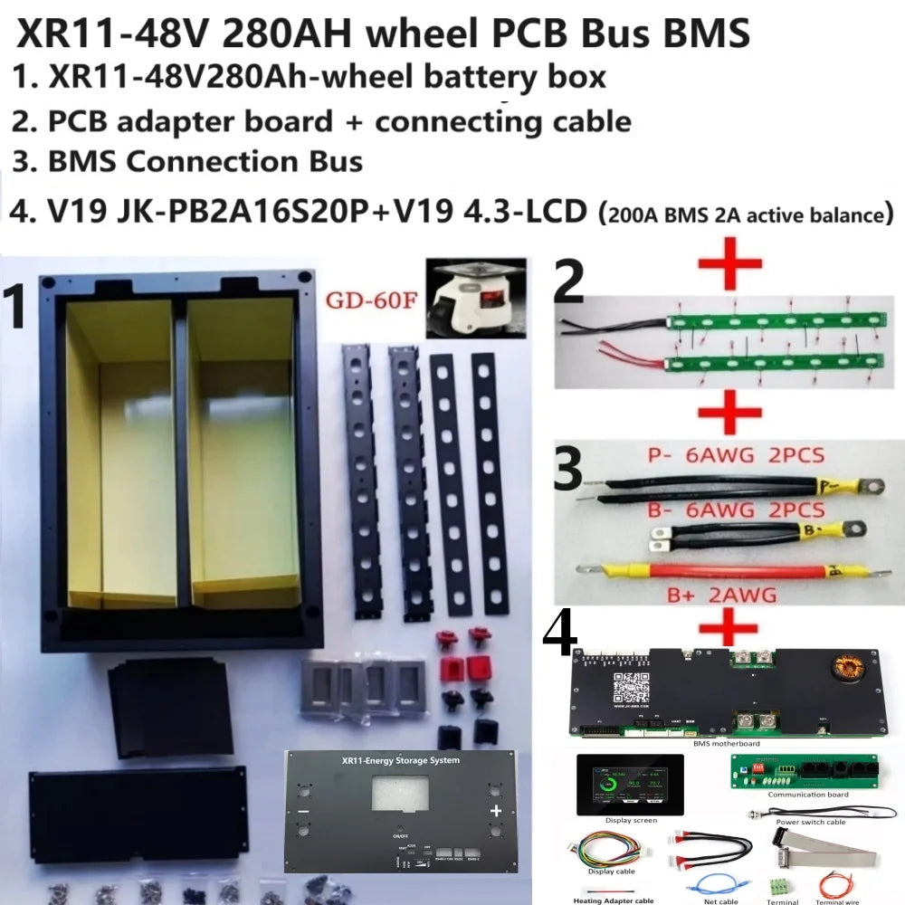 JK Inverter BMS V19 4.3 LCD  XR11-48V280AH 16S 51.2V LiFePO4 Battery Box DIY Kit For EVE CATL 280 310AH Solar Home Energy Storag