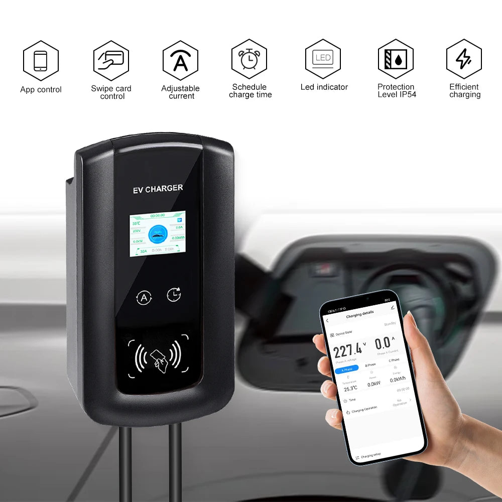 IPENGEN EV Charging Station 11KW Electric Vehicle Car Charger EVSE Wallbox Wallmount 16A Type2 Cable IEC62196 APP Control