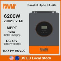 US Stock 6.2KW 11KW Hybrid Solar Inversor 48VDC to 230VAC Wtih 120A 150A MPPT Solar Charge Parallel Inverter Fit Lithium Battery