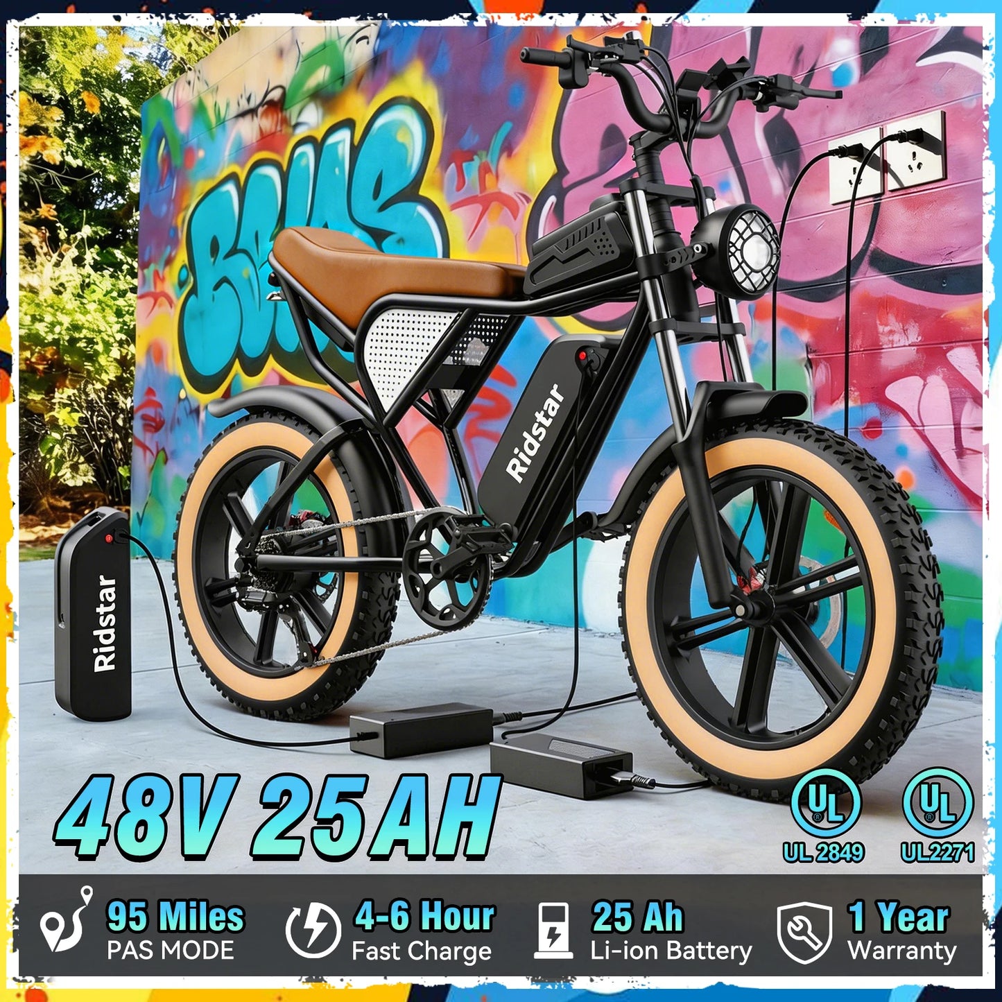 RIDSTAR Luxe30-25 Electric Bike for Adults Motor 2000W Max 34MPH Battery 48V 25Ah 20" Electric Dirt Bike Hydraulic 7-Speed