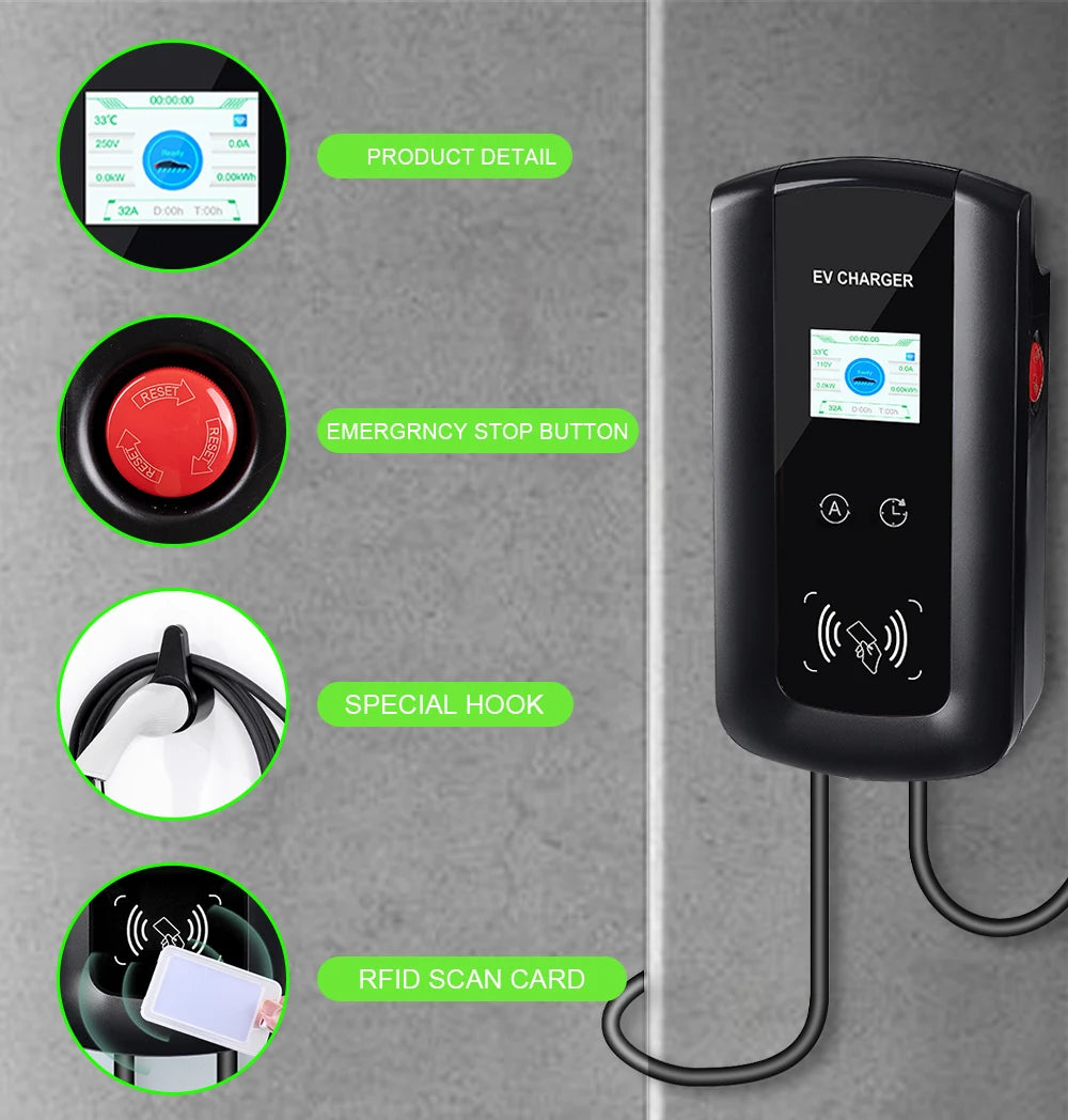 IPENGEN EV Charging Station 11KW Electric Vehicle Car Charger EVSE Wallbox Wallmount 16A Type2 Cable IEC62196 APP Control