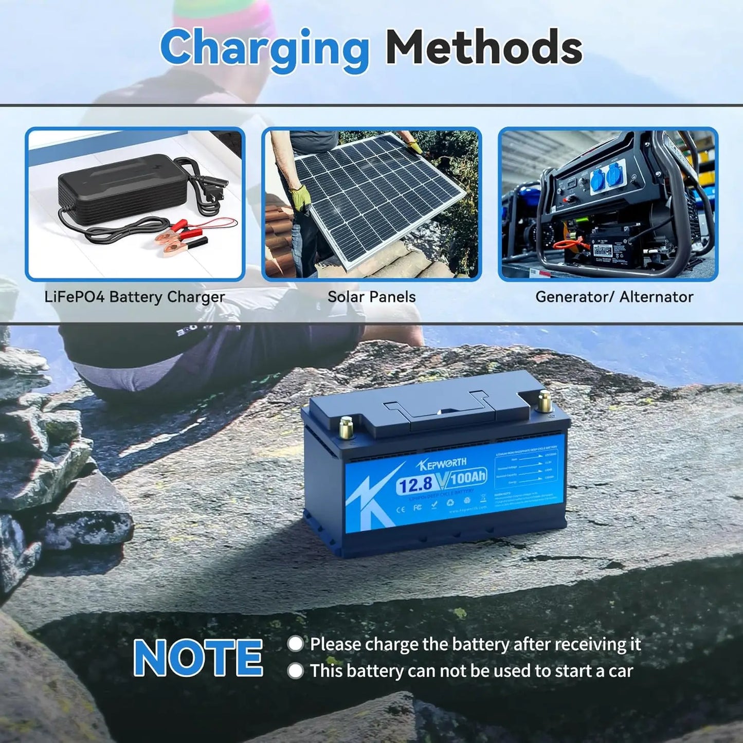 100Ah LiFePO4 Battery 12V Lithium Batteries Group 49, Built-In 100A BMS with Low-Temp Protection,4000+ Deep Cycle,, Customized