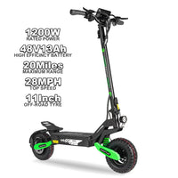 1200W Off Road Electric Scooter for Adults 48V Long Range E-Scooter 30MPH Fast Speed 11" Tubeless Tire Foldable Kick Scooter