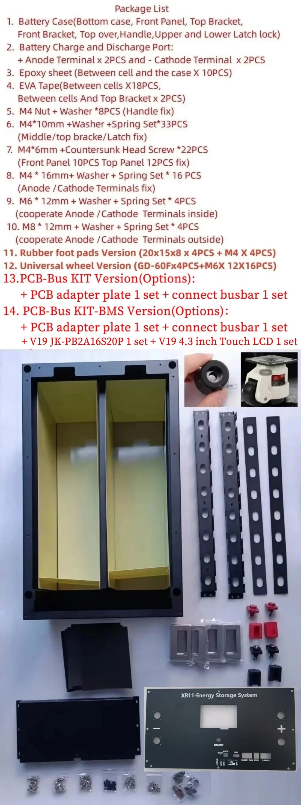 JK Inverter BMS V19 4.3 LCD  XR11-48V280AH 16S 51.2V LiFePO4 Battery Box DIY Kit For EVE CATL 280 310AH Solar Home Energy Storag