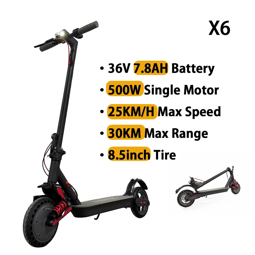 New Electric Scooter X6 for Adults 500W Power Electric Scooter with Dual Shock Absorption Light Weight Foldable E-scooter
