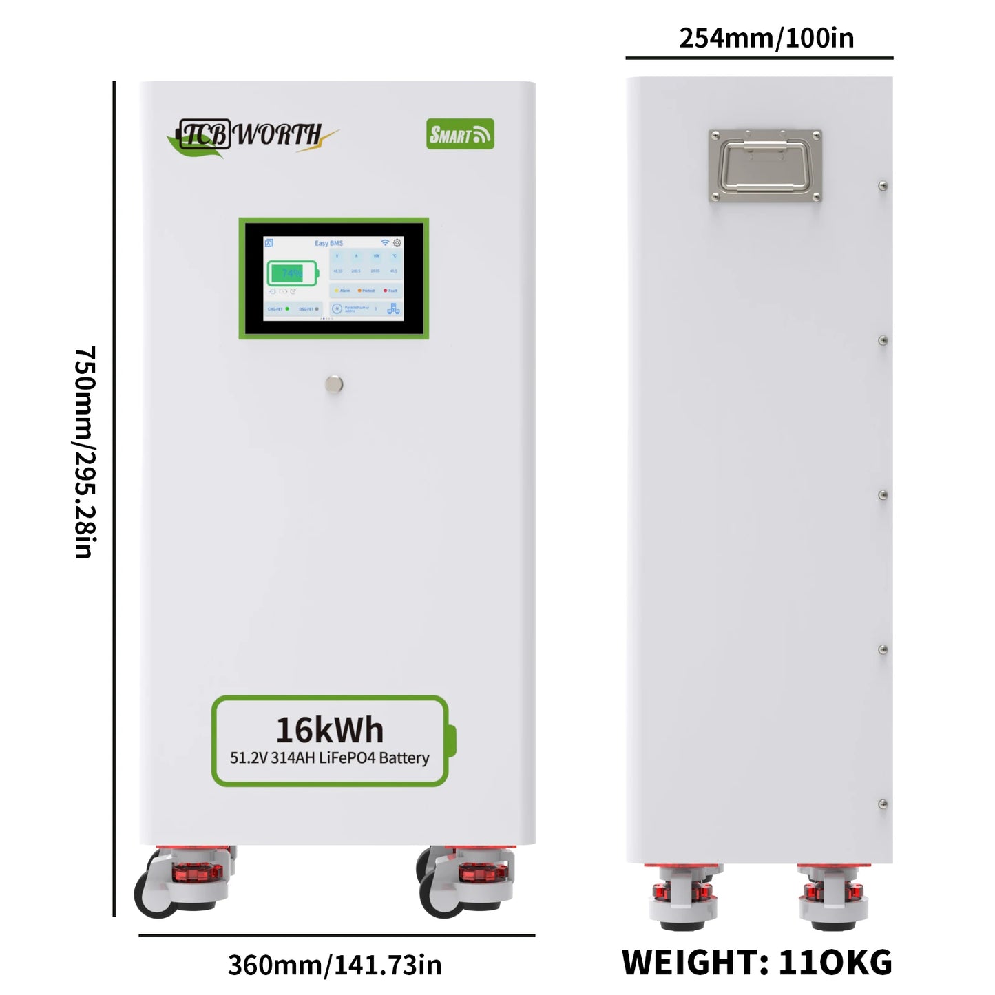 TCBWORTH 48V(51.2V) 314Ah Lithium Battery,200A BMS with CAN,RS485 Communication Interface,for Home Energy Storage,Solar System