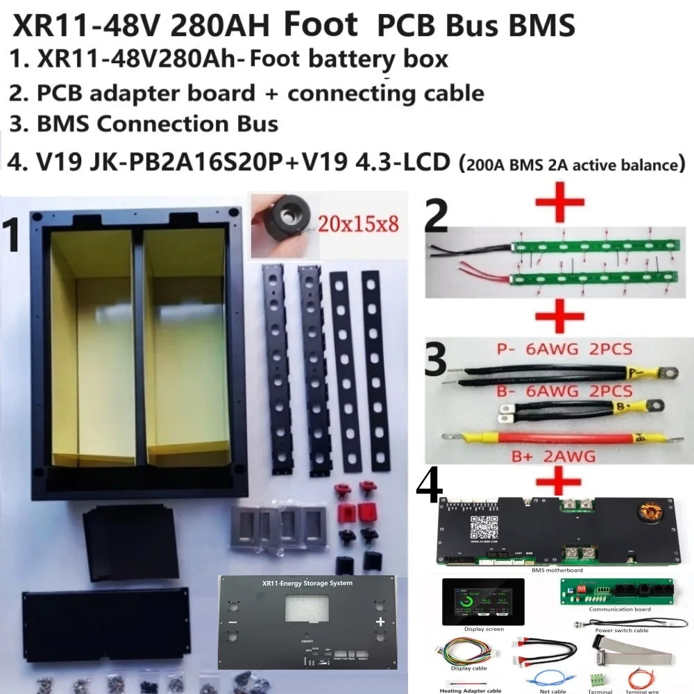 JK Inverter BMS V19 4.3 LCD  XR11-48V280AH 16S 51.2V LiFePO4 Battery Box DIY Kit For EVE CATL 280 310AH Solar Home Energy Storag