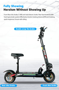 800W Powerful Electric Scooter 48V 13Ah Max Speed 45km/h Long Range 10'' Tires Dual Shock Absorbing Folding EScooter for Adults