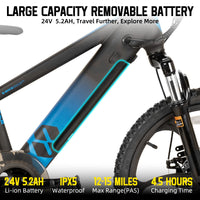 JOYSTAR Electric Bike for Kids Teens Ages 7+ with 250W Motor, 15 Miles 15MPH Electric Mountain Bicycle Safe Mini Ebikes