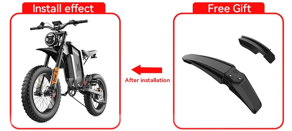 EKXBike X21 Readygo Adult E-bike 2000W Powerful Motor 48V35AH Battery 55km/h Speed 20'x4.0 Tires Ideal for Snow Mountain Terrain