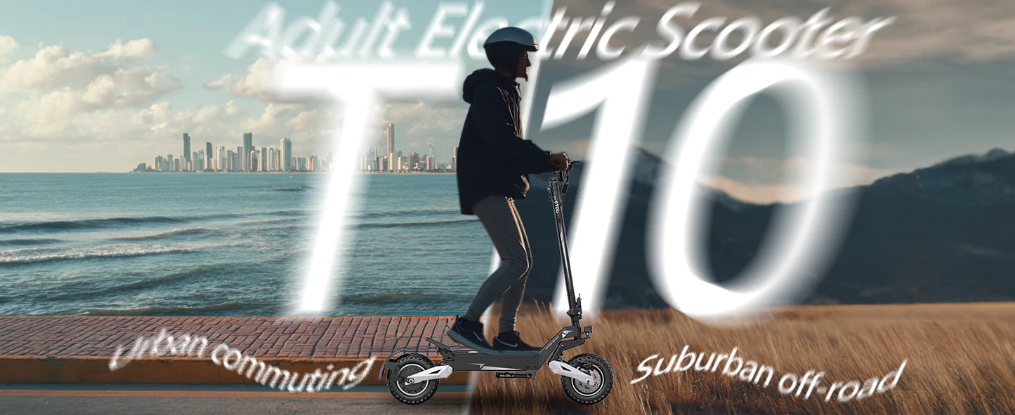 OOTD T10 900W Electric Scooter 48V 13.5AH/18AH Battery Range 28-37Miles 11" Off-Road Tires Foldable Lightweight Mobility Scooter