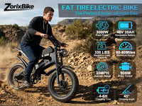 ZorixBike R8 Pro Adult Ebike–3000W Brushless Motor 35MPH 48V 20Ah Lithium-Ion Battery 60–80Mi Range Hydraulic Disc Brakes