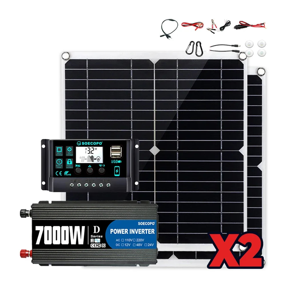 7000W Portable Solar Power Kit 600W High-Efficiency Panel + 100A Controller + 12V to 110V/220V Inverter Ideal for RV Camping